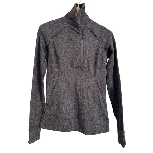Lululemon "Think Fast Pullover" 1/4 Zip High Collar Size 4 Black/Gray Herringbon - Picture 1 of 8